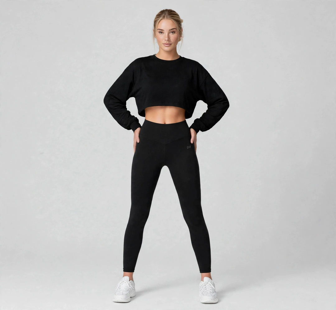 The Essential Crop Black on model - front view