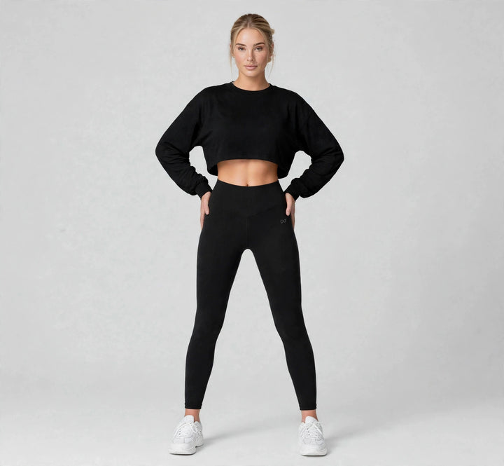 The Essential Crop Black on model - front view