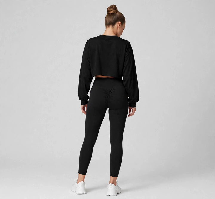 The Essential Crop Black on model - rear view