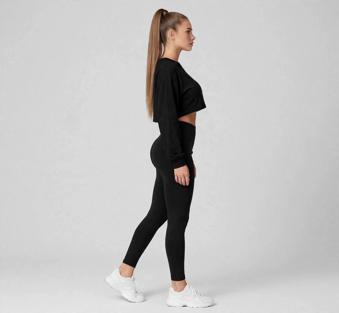 The Essential Crop Black on model - side view