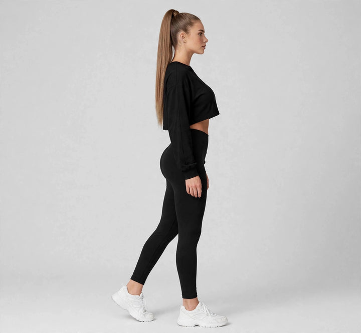 The Essential Crop Black on model - side view