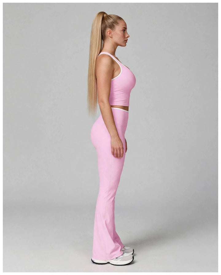 The Halo Flare Soft Pink on model - side view