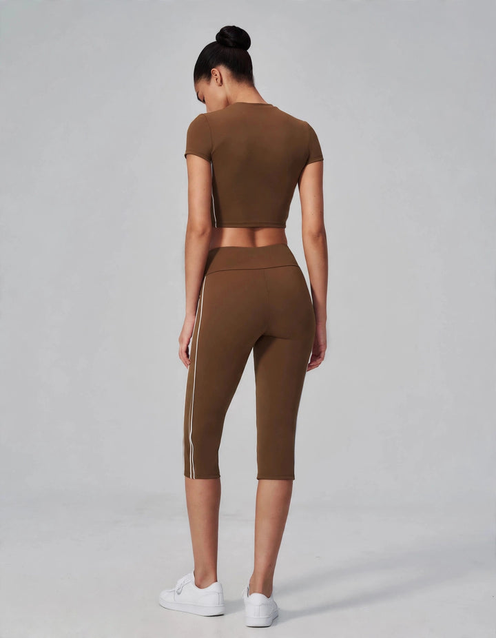 The Line Capri Pant Brown on model - rear view
