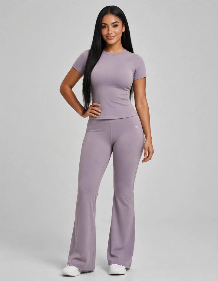 The Studio Contour Tee Lavender on model - front view